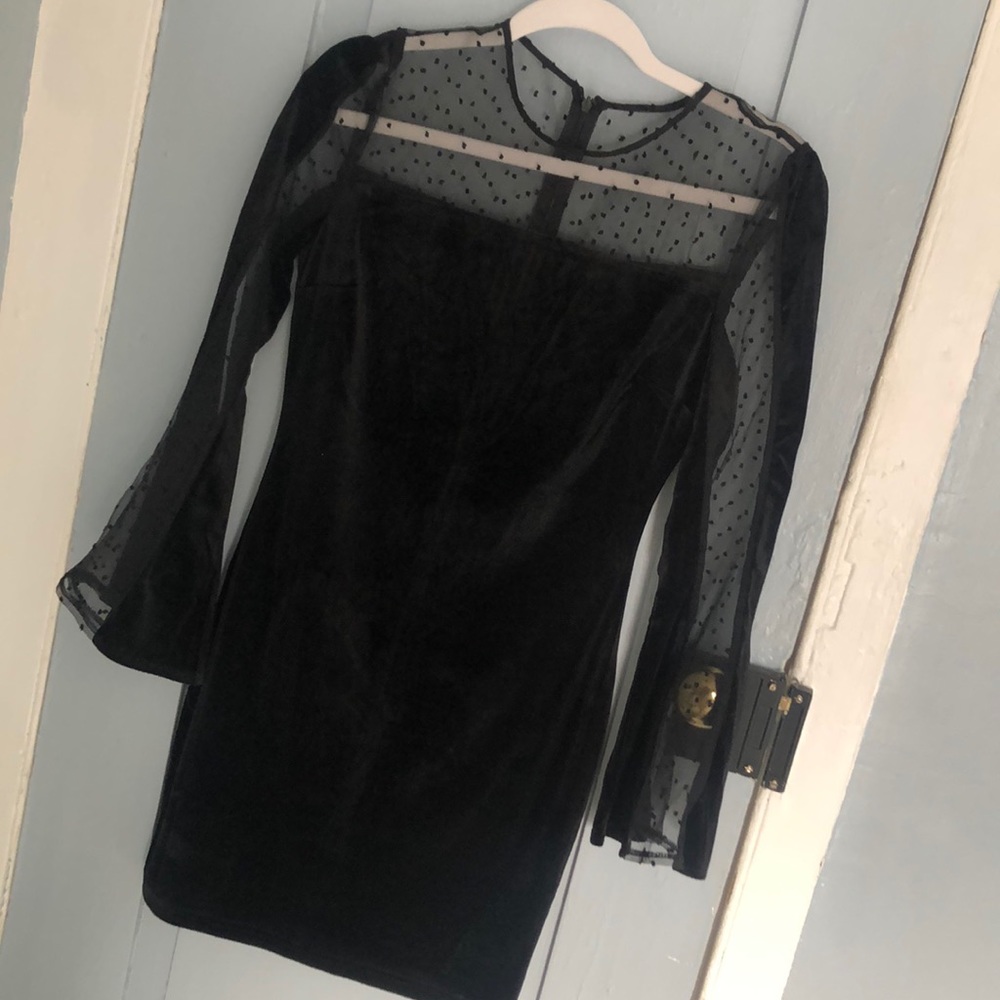 Velvet/sheer black mini dress